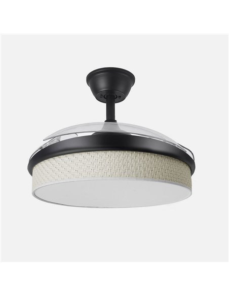 Ventilador Dc Moda 72w Negro/cañizo Blanco 108d 3aspas 7200lm 3000k,4000k,6000k Remoto+memoria+temporizador