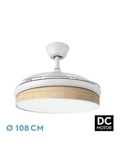 Ventilador Dc Moda 72w Blanco/cañizo Claro 108d 3aspas 7200lm 3000k,4000k,6000k Remoto+memoria+temporizador