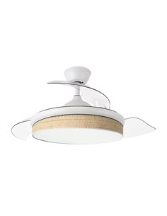 Ventilador Dc Moda 72w Blanco/cañizo Claro 108d 3aspas 7200lm 3000k,4000k,6000k Remoto+memoria+temporizador 2