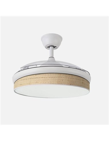 Ventilador Dc Moda 72w Blanco/cañizo Claro 108d 3aspas 7200lm 3000k,4000k,6000k Remoto+memoria+temporizador