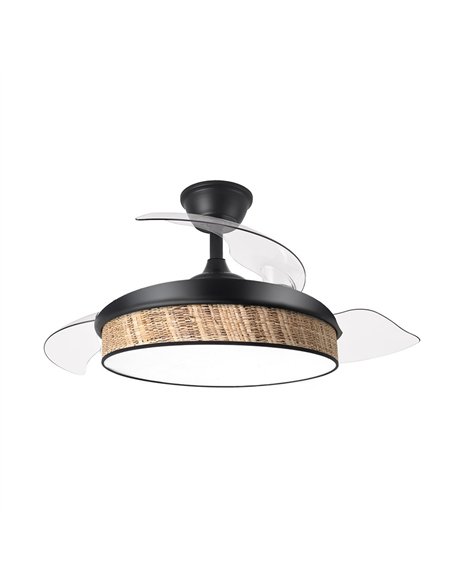 Ventilador Dc Moda 72w Negro/cañizo Oscuro 108d 3aspas 7200lm 3000k,4000k,6000k Remoto+memoria+temporizador