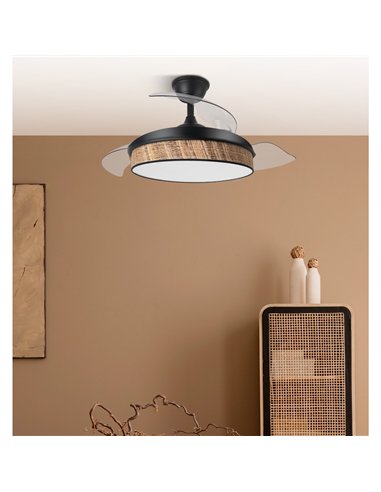 Ventilador Dc Moda 72w Negro/cañizo Oscuro 108d 3aspas 7200lm 3000k,4000k,6000k Remoto+memoria+temporizador