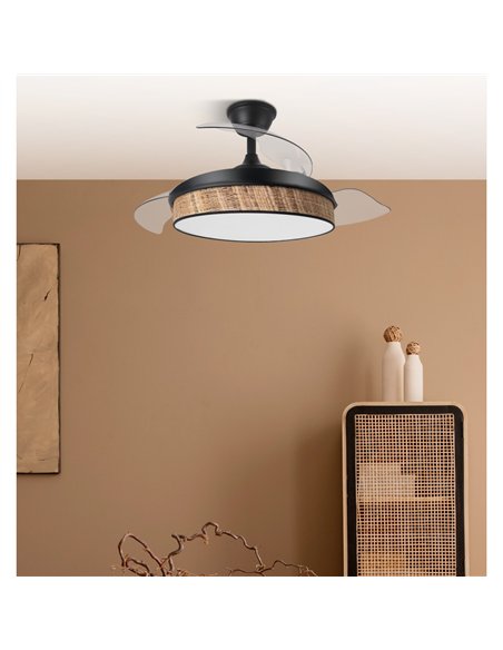 Ventilador Dc Moda 72w Negro/cañizo Oscuro 108d 3aspas 7200lm 3000k,4000k,6000k Remoto+memoria+temporizador
