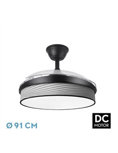Ventilador Dc Moda 72w Negro/surco Gris 91d 3aspas 7200lm 3000-4000-6000k Remoto+ Memoria+ Temporizador
