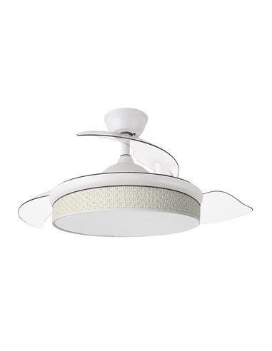 Ventilador Dc Moda 72w Blanco/cañizo Blanco 91d 3aspas 7200lm 3000-4000-6000k Remoto+ Memoria+ Temporizador