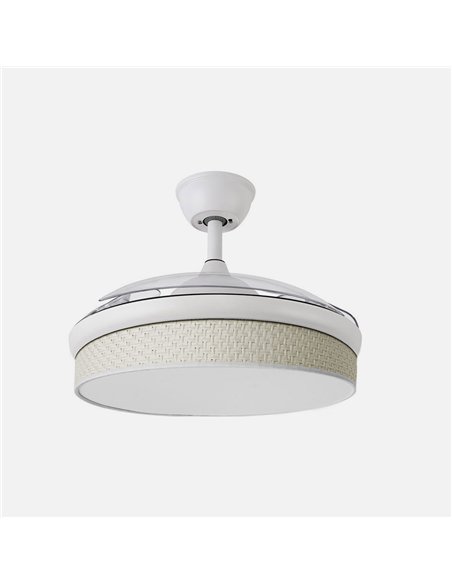Ventilador Dc Moda 72w Blanco/cañizo Blanco 91d 3aspas 7200lm 3000-4000-6000k Remoto+ Memoria+ Temporizador
