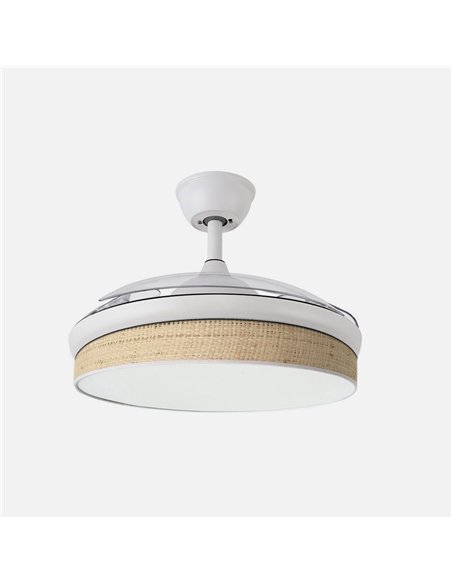 Ventilador Dc Moda 72w Blanco/cañizo Claro 91d 3aspas 7200lm 3000-4000-6000k Remoto+ Memoria+ Temporizador