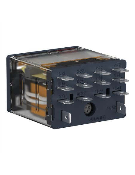 POTENC +LED 15A 24VAC relay with 4 contacts and integrated indicator light.