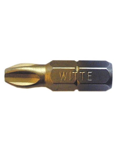 Witte-27345-Punta Pozidriv STANDARD TIN guía 1/4" corta (PZ1x25)