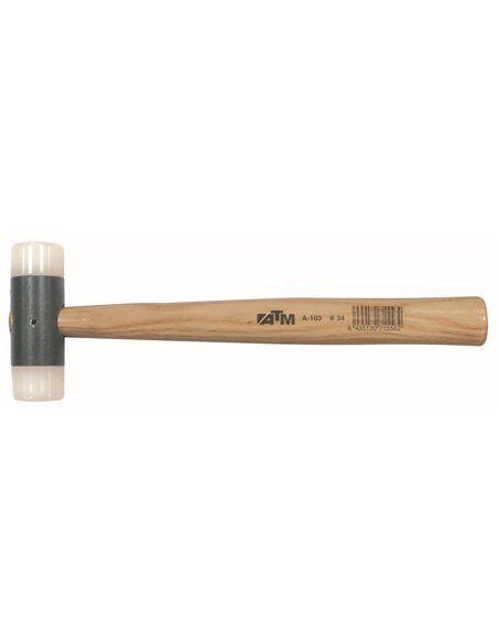 ATM-A101-Maza de nylon mango madera (Ø 22 mm Cabeza 68 mm Largo 215 mm)
