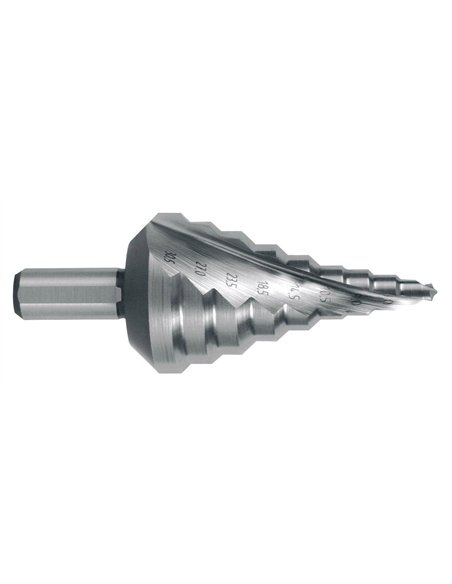 Ruko-101093-Broca escalonada HSS sistema métrico. Agujeros previos a roscar DIN/EN 60423 Ø 5,3-30,5 mm (9 pasos)