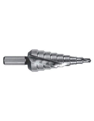 Ruko-101051H-Broca escalonada HSS con mango hexagonal 1/4" Ø 4,0-20,0 mm (9 pasos)