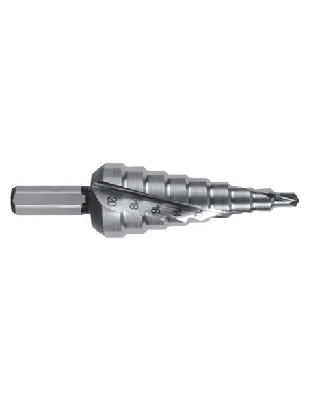 Ruko-101051H-Broca escalonada HSS con mango hexagonal 1/4" Ø 4,0-20,0 mm (9 pasos)