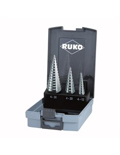 Ruko-101326RO-Juego de 3 brocas escalonadas HSS 3 canales de salida (0/9,1 y 2)