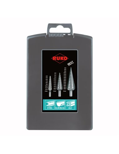 Ruko-101326RO-Juego de 3 brocas escalonadas HSS 3 canales de salida (0/9,1 y 2)