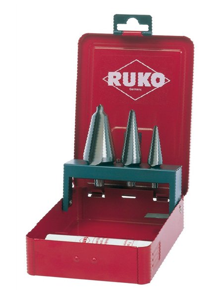 Ruko-101020E-Juego 3 brocas cónicas HSS-E Co 5 + Pasta de corte 30 g