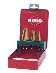 Ruko-101020T-Juego 3 brocas cónicas HSS-TiN + Pasta de corte 30 g