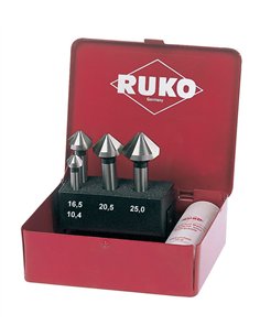 Ruko-102150T-Juego de 4 avellanadores cónicos DIN 335 forma C HSS-TiN 90°