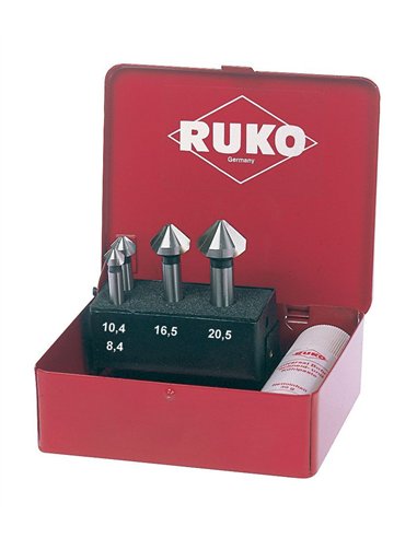 Ruko-102151T-Juego de 4 avellanadores cónicos DIN 335 forma C HSS-TiN 90°