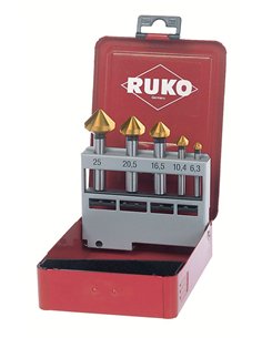 Ruko-102154A-Juego de 5 avellanadores cónicos DIN 335 forma C HSS 90° para aluminio