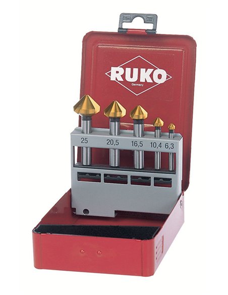 Ruko-102154T-Juego de 5 avellanadores cónicos DIN 335 forma C HSS-TiN 90°