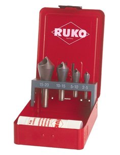 Ruko-102312T-Juego de 4 avellanadores-desbarbadores HSS-TiN + pasta de corte 30 g.