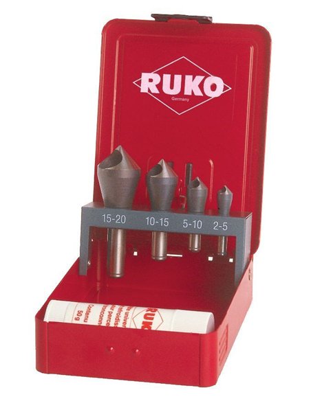 Ruko-102312T-Juego de 4 avellanadores-desbarbadores HSS-TiN + pasta de corte 30 g.