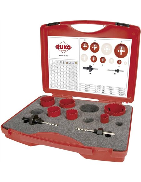 Ruko-106302-Juego de 8 coronas perforadoras HSS bimetal para electricidad tipo EK2
