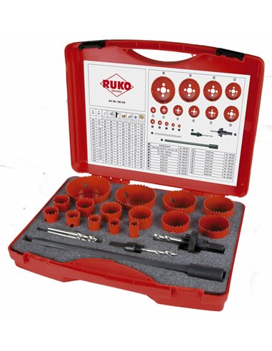 Ruko-106318-Juego de 19 coronas perforadoras HSS bimetal tipo Premium