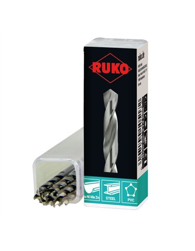 Ruko-214100-Pack de 10 brocas helicoidales DIN 338 tipo N HSS fresada-rectificada con autocentrado (Ø 10 mm)