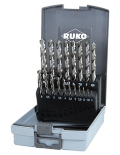 Ruko-214214RO-Juego de 19 brocas HSS rectificadas en caja de plástico
