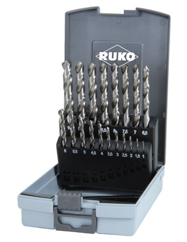 Ruko-214215RO-Juego de 25 brocas helicoidales DIN 338 tipo N HSS-G en estuche de plástico