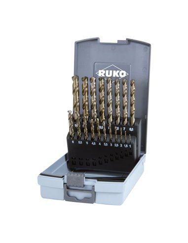 Ruko-215215RO-Juego de 25 brocas DIN 338 Tipo VA HSSE-Co 5 en estuche de plástico