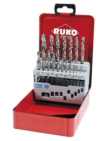 Ruko-215215RO-Juego de 25 brocas DIN 338 Tipo VA HSSE-Co 5 en estuche de plástico