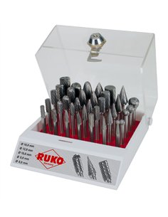 Ruko-116008-Juego de 35 fresas de metal duro con vástago de 6 mm en vitrina de plástico