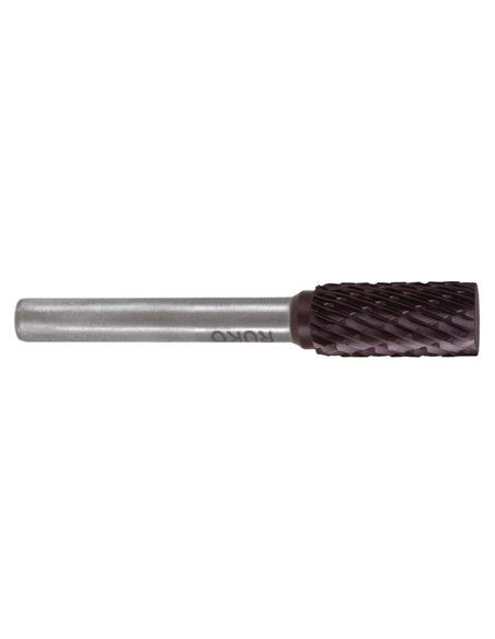 Ruko-116015TC-Fresas metal duro TiCN forma A-ZYA Cilíndrica con dentado frontal (Ø 6 mm)