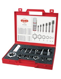 Ruko-245059-Juego de machos HSS de reparación para roscas de tuberías cilíndricas saniatrias rectificados (13 piezas)