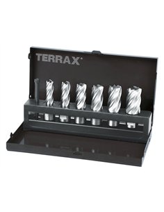 Terrax-A108820-Juego de 7 brocas huecas con vástago Weldon de 19 mm (6 brocas huecas + 1 guía-expulsor)