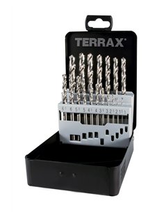 Terrax-A214214-Juegos de 19 brocas DIN 338 tipo N HSS rectificadas