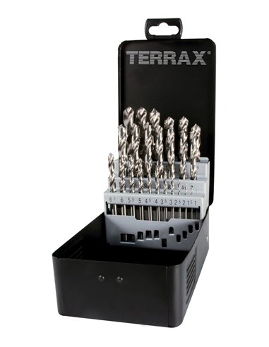 Terrax-A214214-Juegos de 19 brocas DIN 338 tipo N HSS rectificadas