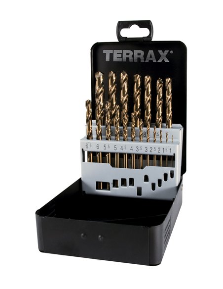 Terrax-A215214-Juegos de 19 brocas DIN 338 tipo N HSS-Co 5 rectificadas