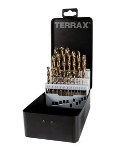 Terrax-A215214-Juegos de 19 brocas DIN 338 tipo N HSS-Co 5 rectificadas 2