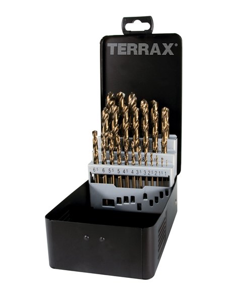 Terrax-A215214-Juegos de 19 brocas DIN 338 tipo N HSS-Co 5 rectificadas