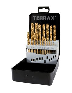 Terrax-A250215T-Juego de 25 brocas DIN 338 Tipo N HSS-TiN rectificadas
