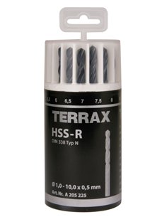 Terrax-A205225-Juego de 19 brocas DIN 338 tipo N HSS laminadas