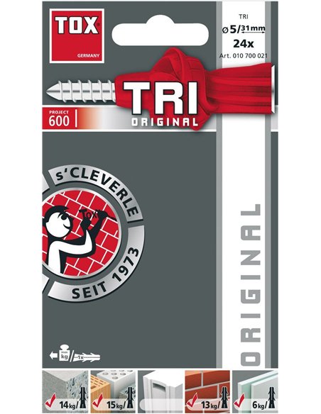 Tox-010701111-Blíster de 6 tacos universales TRI 8 x 51 mm + tornillo