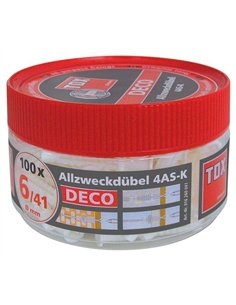Tox-016101281-Caja de 20 tacos universales 4AS-K DECO 10 x 66 mm + tornillo 2