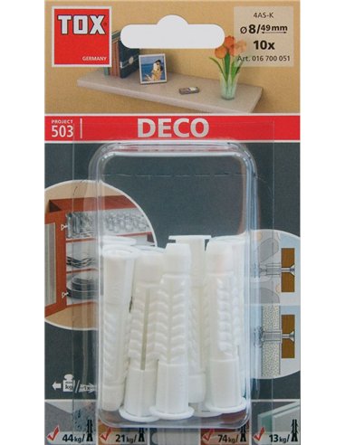 Tox-016701051-Blíster de 6 tacos universales 4AS-K DECO 8 x 49 mm + tornillo