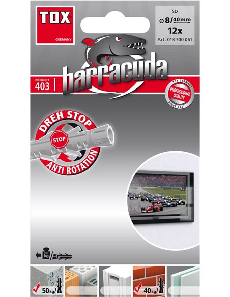 Tox-013100061-Caja de 100 tacos expansibles SD BARRACUDA, 8 x 40 mm