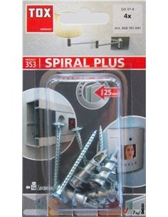 Tox-068701041-Blíster de 4 tacos para cartón-yeso GD SPIRAL PLUS 37 mm + tornillo 2
